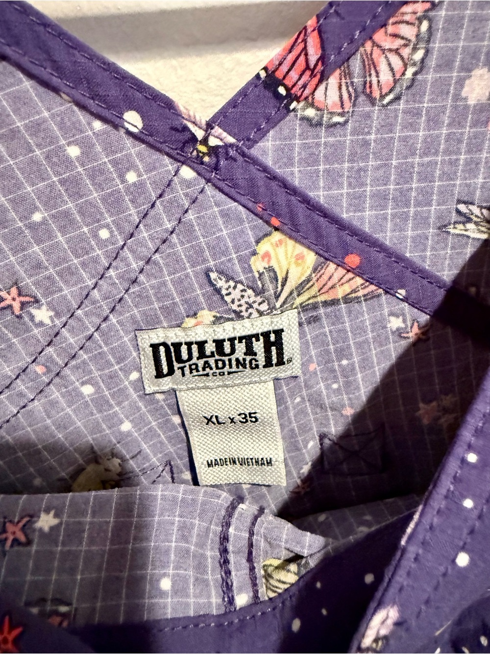 Duluth Trading Co. Heirloom Gardening Overalls in Indigo Backyard Bugs - Picture 4 of 6